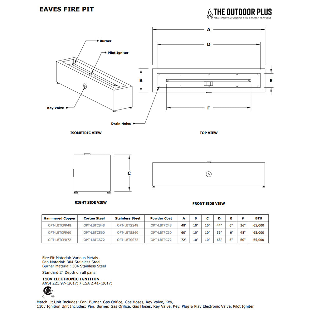 The Outdoor Plus TOP Fires Eaves 48x10 Linear Copper Gas Fire Pit