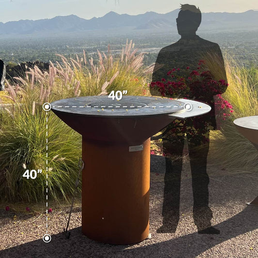 Arteflame Classic 40″ — Round Base Flat-Top Grill & Fire Bowl (CORTEN Steel)