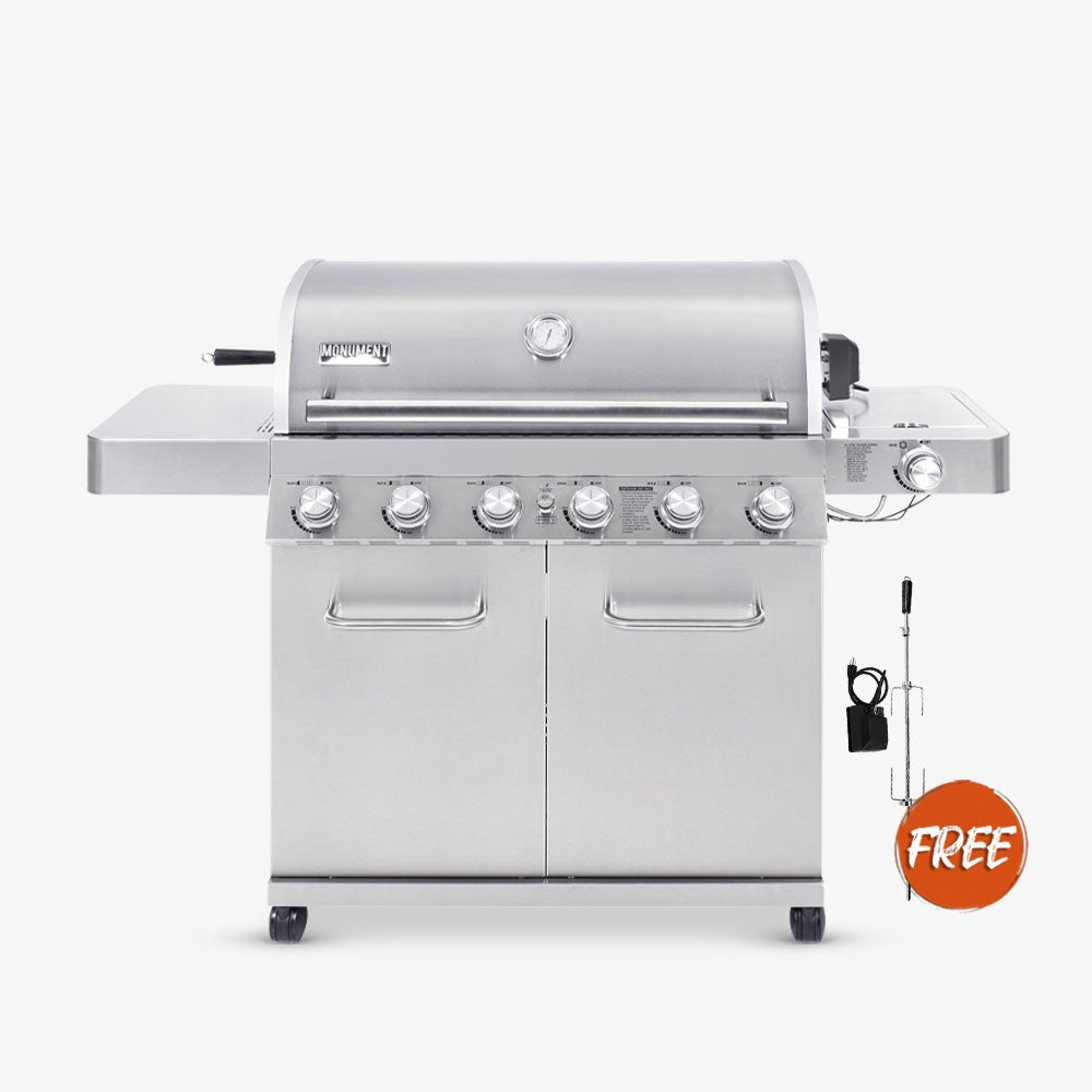 Monument Grills 77352 Full Stainless Propane Gas Grill with Free Rotisserie Kit