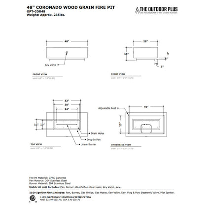 The Outdoor Plus Coronado Wood Grain Fire Pit 48x28" (OPT-COR48x)