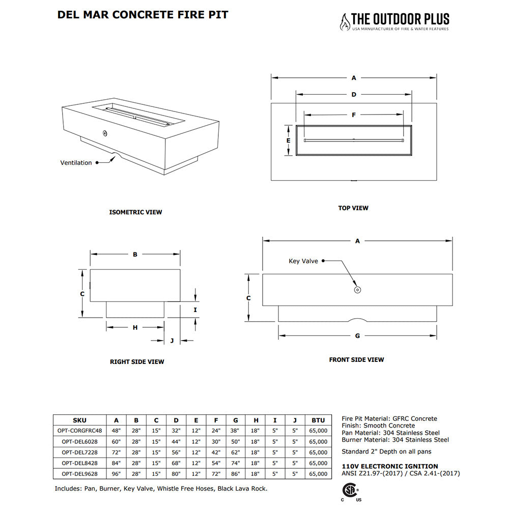 The Outdoor Plus TOP Fires Del Mar Linear Concrete Gas Fire Pit
