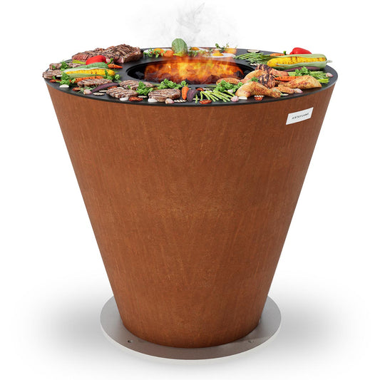 Arteflame Park Series — One-Piece CORTEN Steel Park Grill (30″ / 40″) with Half Griddle + Half Grill